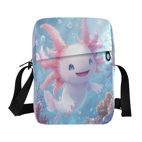 Crossbody Bag Cute Axolotl Undersea Messenger Bag for Women Men Purse Shoulder Bag Satchel Bag with Adjustable Strap 214B8856