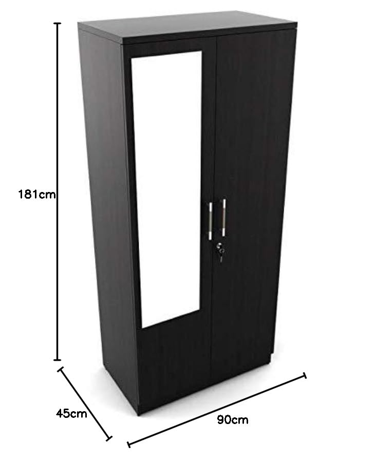 Image of Spacewood Carnival Wardrobe | 3 Year Warranty | Almirah, Cupboard, Almari, 2 Door Wardrobe with Mirror, 1 Hanging Space|Engineered Wood| Natural Wenge