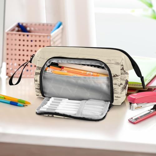 Image of Western Cowboy Pencil Bag with Unique Side-Open Mouth Design Large Capacity for 40-60 Pens Ideal for Students Writers Artists Travel Office & School Supplies
