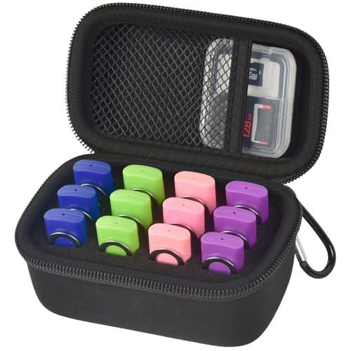 Comecase 12 Slots USB Flash Drive Case, Hard Shell Organizer for Thumb Drives & Jump Drives with Carabiner, Portable USB Case with Removable Pre-cut Sponge & SD Card Mesh Pocket (Jet Black, Small)