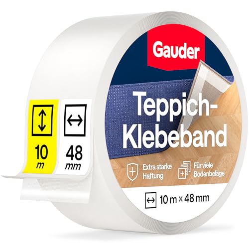 GAUDER Teppichklebeband doppelseitig extra stark - Teppichkleber für Bodenbeläge, Teppiche & Treppen - Klebepads, Fixierung & Verlegeband (10 m x 48 mm)