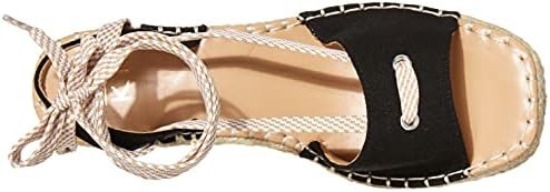 YOKI-KAYLA-02 Women's Espadrille Wedge Sandals with Upper Lace Straps, Black, 10 M US | Image 4