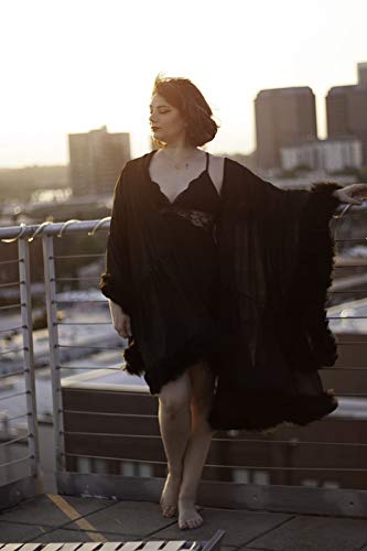 Changuan Sexy Feather Robe Illusion Fur Trim Boudoir Robe Nightgown Bathrobe Bridal Lingerie Wedding Scarf Orange L/Xl #TOP6