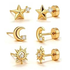 7/8/7mm-Star Moon Sun Flat Gold-3Pairs