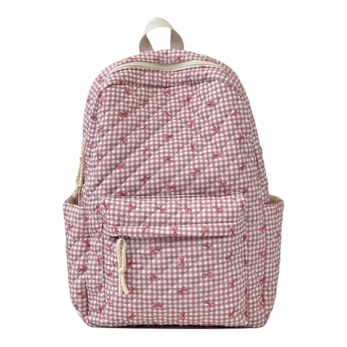 Three-Piece Cute Quilted Padded Backpack with Shoulder Bag & Small Bag (Pink)2