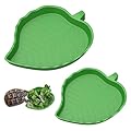Pawfly 2 Pcs Leaf Reptile Water Dish, Reptile Water Bowl, Tortoise Habitat Accessories, Bearded Dragon Water Bowl, Pet Food Feeding Plate for Turtle Small Snake Lizard, 2 Sizes