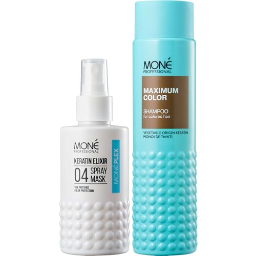 MONÉ PROFESSIONAL - Pack Spray 10 en 1 Sin Aclarado (150 ml) + Champú Queratina para Cabello Teñido (300 ml) – Protección del Color, Hidratación y Brillo