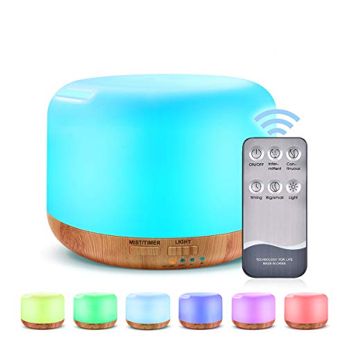 Zoeson - Difusor de aromaterapia con 7 colores LED, sin BPA para aceites esenciales, humidificador ultrasónico para dormitorio (300 ml)