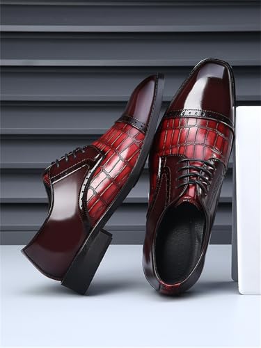 Mens Vintage Crocodile Print Business Casual Oxfords Derby Formal Square Cap Toe Dress Shoes for Men4