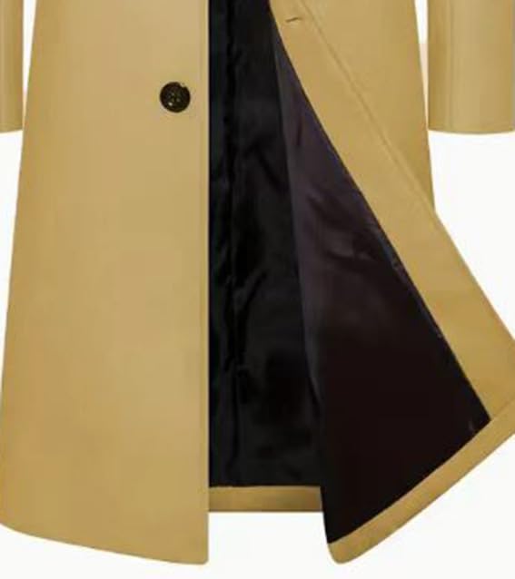 Men's Mid-Length Single Breasted Trench Coats Notch Lapel Single Breasted Long Overcoat Jacket Warm Windbreaker4