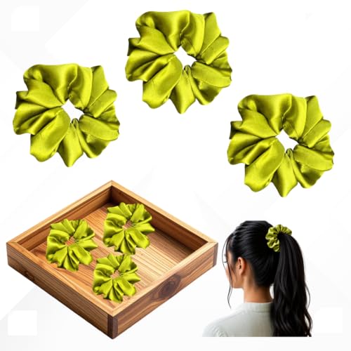 Image of Crunchy Hair Band |Pack of 3|Scrunchie Rubber Band for Hair (Olive Green)