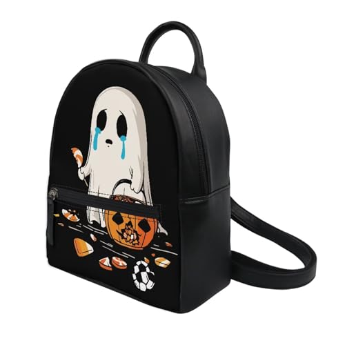 HUGS IDEA Halloween Ghost Backpack for Teen Girls Leather Backpacks for Women Travel Casual Shoulder Knapsack Lightweight Daypack for Lady2