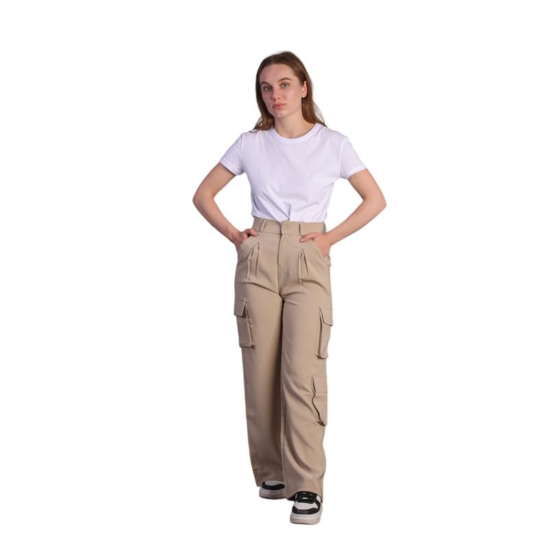 Image of HIGH Buy Women Korean 5 Pocket Cargo Comfort and Styles Baggy Super Lycra Pants for Women and Girls - Perfect High Waist Trousers for Women
