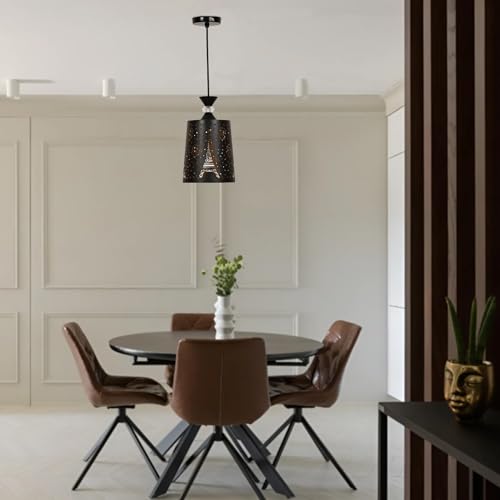Image of Groeien Pack of 2 | Black Finish Metal Crystal Hanging Pendant Ceiling Lamp Fixture | Chandelier for Home, Indoor, Outdoor,Living Room, Bedroom(Bulb not Included) (Eiffel Tower, 2)