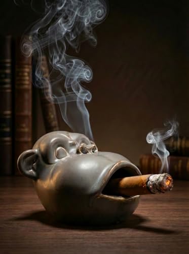 Cigar Ashtray - Funny Cigar Accessories for Men, Ceramic Monkey Shape Ash Tray, Cigar Gifts for Men