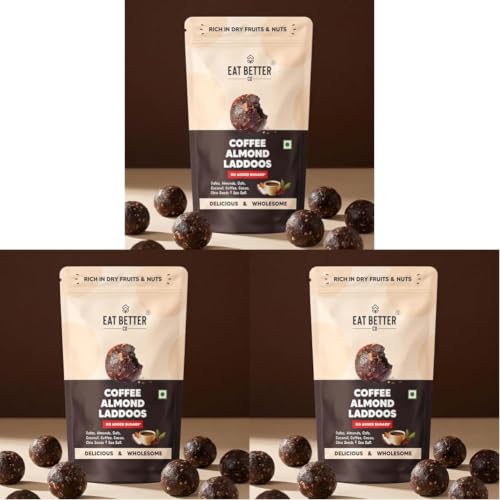 Image of EAT BETTER CO - Coffee & Almond Sugar-Free Laddoos | Energy-Bar Replacement | 95% Dry-Fruits | High Protein & Instant Energy, Pack Of 60 - Healthy Chocolate No Added Sugar, 200 Gram
