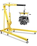 2 Ton Hydraulic Engine Hoist Crane with Lever, Folding Heavy-Duty Cherry Picker with 6 Locking Wheels & 4 Boom Positions, for Truck/SUV Engines, Garage Workshop, Industrial Lifting (Net Wt. 168 lbs)