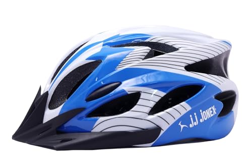 Image of JJ Jonex Adjustable Cycling & Skating Helmet with Detachable Visor | Light Weight | Adjustable Strap with Comfortable Chin Padding | Ideal for Men, Women & Kids (Blue-White, Large)