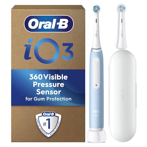 Oral-B iO3 Electric Toothbrushes, Toothbrush for Adults with 1 Toothbrush Head, 1 Travel Case, Ideal Gifts for Women & Men, Blue
