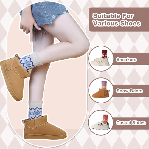 Image of ICEIVY Womens Socks 5 Pairs Wool Warm Cotton Thick Vintage Casual Winter Cabin Crew Fuzzy Socks Gifts For Women