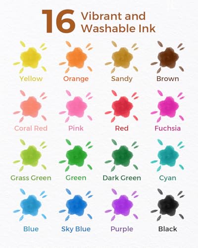JUPITEARTH Bingo Markers,16 Farben Auswaschbar Dot Marker für Kinder(60ml) Stempel mit 120 PDF,12 bedruckten Aktivitätsblättern,Bingo stift für Kinder-Kunstaktivitäten