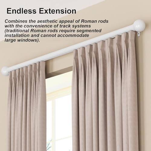 Upgraded 19.3FT Aluminum Curtain Rod with Pulleys, Easy Install Sliding Track System for Room Dividers, Perfect for Living Room & Hotel Use (White)