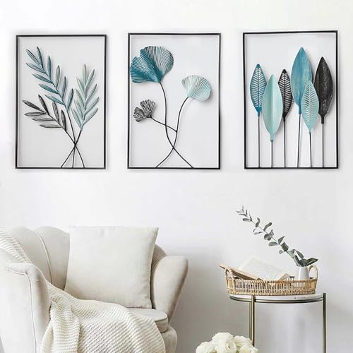 Yunlaishaocer Tableau Decoration Murale Chambre, 3 PCS Cadre Decoration Murale, Décoration Murale Metal Moderne, 3D Deco Murale Salon, pour Chambre à...