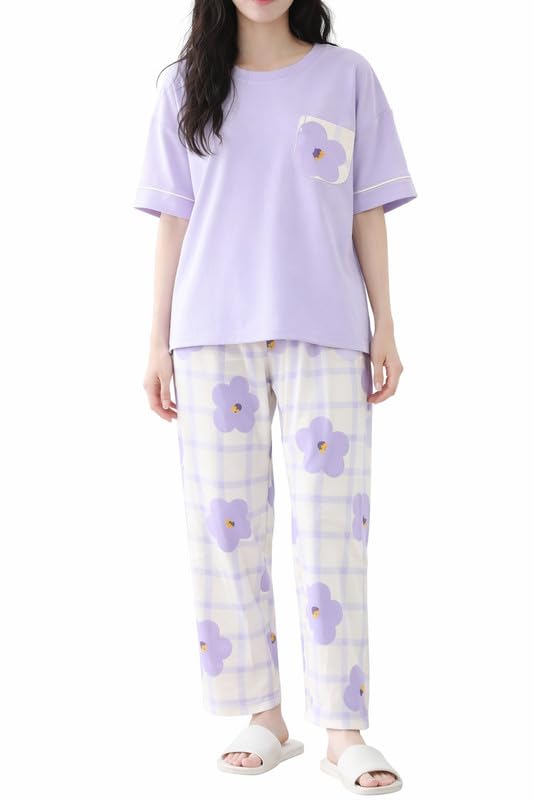 Image of Women's Pajama Set with Top & Pants|| Korean Night Wear|| Loose Fit Home Wear || Lightweight Printed Set || Soft & Comfy Girls & Women