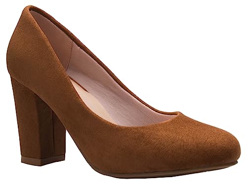 Image of Olivia K Women's Classic Round-Toe Platform Pumps High Block Heel - Adorable, Comfortable