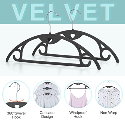 Velvet Clothes Hangers, Eseoe 50 Pack No Shoulder Bumps Suit Hangers With Swivel Hook, Ultra Thin Space Saving, Wide For Coat, Sweaters, Jackets, Shirt, Pants, Dresses (Dark Grey With Silver Hook) #TOP1