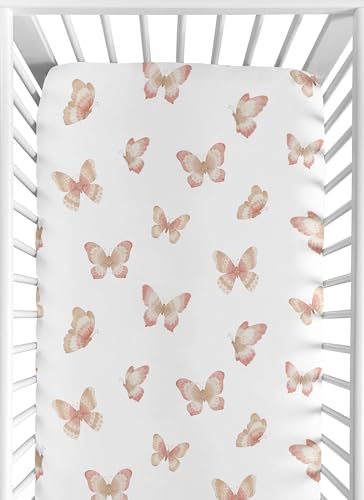 Image of Sweet Jojo Designs Fitted Baby Crib Sheets (Pink and Taupe Boho Butterfly) for Girls, Infant Nursery, Toddler Room - Standard Size (Bohemian, Shabby Chic, Watercolor, Dusty Rose, Beige, Mauve, Tan)