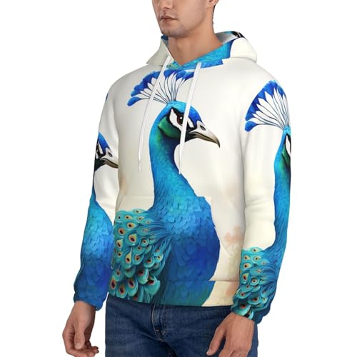 Men's Fleece Pullover Hoodie Long Sleeve Hooded Cartoon blue peacock Sweatshirt Casual Shirts With Pockets3