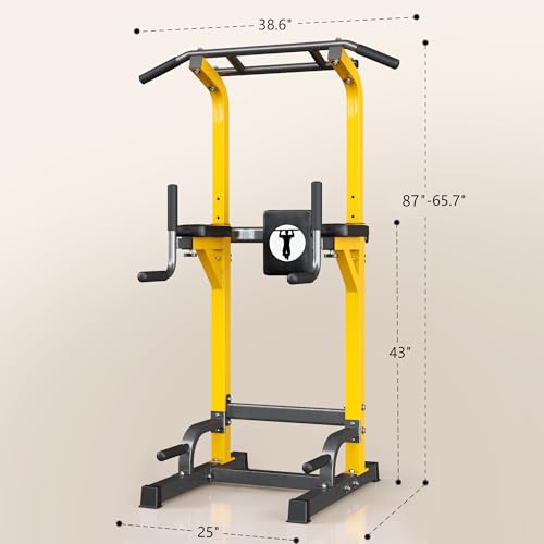 SogesHome Power Tower Pull Up Bar and Dip Stand,10 Adjustable Height Assistive Trainer Dip Station,Multi-Function Strength Training Fitness Workout Station for Home Gym Fitness Equipment,Capacity 500LBS