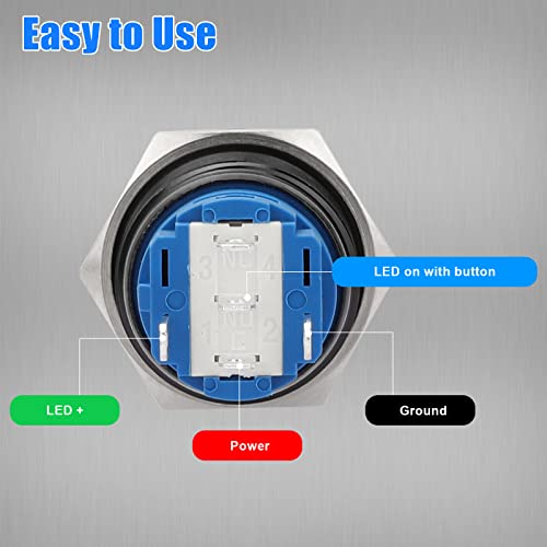 5Pcs 19Mm Momentary Push Button Switch, 12V Pushbutton Switch Waterproof Stainless Steel Metal Spst Momentary Switch For Car Marine Boat 12V 24V 110V 250V 5A #TOP1