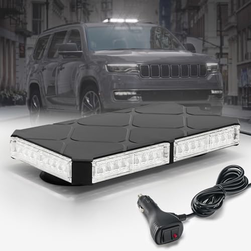 Image of 12 Inch Roof Top Beacon Emergency Strobe Lights w /Magnetic Base, Mini LED Warning Traffic Hazard Caution Light Bar for Construction Work Trucks Towing Vehicles Snow Plow (White)