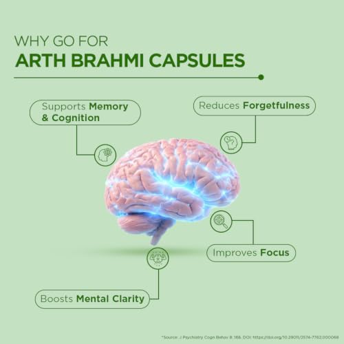 Image of Arth Brahmi Capsules for Memory, Focus, Concentration & Brain Fog Support - 90 Capsules for Men & Women | Bacopa Monnieri Supplement | Enhanced Absorption for Mental Clarity, Alertness & Positive Mood