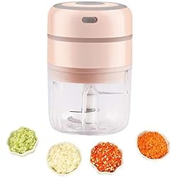 Procesador De Tomates JZK Rosa 250ml mini procesador alimentos eléctrico trituradora para carne ajo cebolla chile verduras, licuadora de comida para bebés, picadora de carne inalámbrica, batidora ajo, machacador pequeño