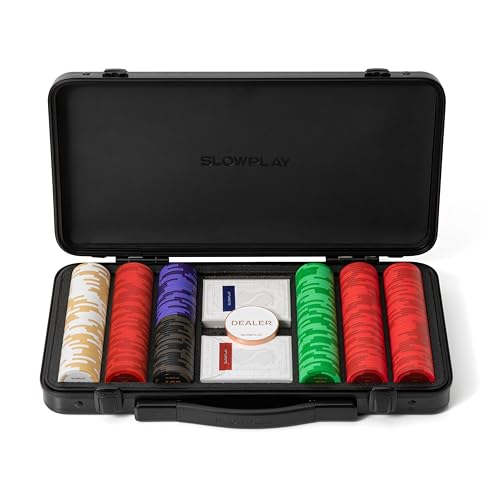 SLOWPLAY Godel 14g Ton Pokerchips-Set für Texas Hold’em, 300 STK [mit Werten] Verfügt über einen hochwertigen Chipkoffer mit besonders robuster Polycarbonat-Schale, Pokerspieler