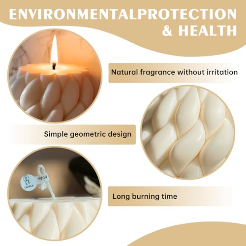 Knot Ball Candle Beautiful Handmade Pillar Scented Soy Wax, Elegant Pillar Bubble Candle Housewarming Gift Home Room Shelf Decor Idea Spiral Candl(White Medium) - Image 4
