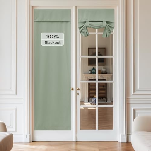NICETOWN Sage Green 100% Blackout French Door Curtain for Front Window