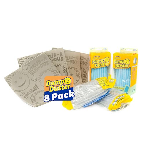 Scrub Daddy Damp Duster Sponge & Towel Bundle - 4 Dusting Sponges & 4 Damp Duster Towels - Swipe & Polish Blinds Baseboards Furniture & More (8 Piece Bundle)