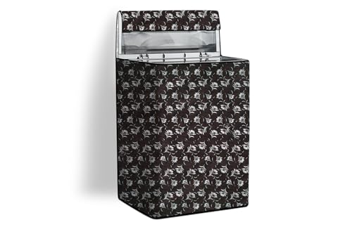 Image of Stylista PVC Washing Machine Cover Compatible for 7 KG Fully-Automatic Top Load TL-RGS, Floral Pattern Dark Brown