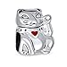 Japonais Red Heart Bonne Fortune Maneki Neko Lucky Kitten Cat Charm Bead Pour Femmes Adolescent Oxydé .925 Argent Sterling Fits European Bracelet