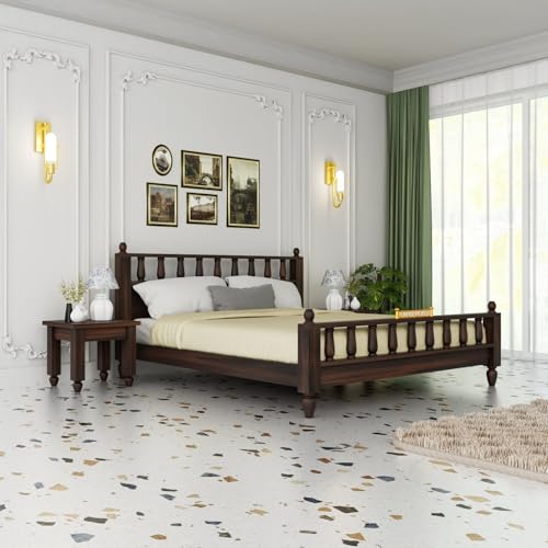 Image of Solid Sheesham Wood Poster King Size Poster Honeymoon Bed Without Storage with Designer Piller and Cane Crafting
