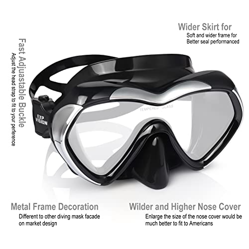 Scuba Diving Mask Anti-Fog Panoramic Snorkel Goggles, Adult Mirror Swim Mask Single Lens Swim Goggles wIith Nose Cover for Diving, Snorkeling, Swimming (Black)