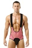4UFIT Men's Briefs Suspenders Singlet Fishnet Mesh Jumpsuit Leotard Bikini Briefs Wrestling Singlet One-piece