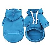 Dog Hoodie for Small Dogs Boy Pet Cats Autumn and Winter Zipper Fleece Pocket Sweatshirt Solid Color
