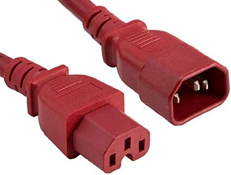 3ft 14 AWG 15A 250V Power Cord (IEC320 C14 to IEC320 C15), Red