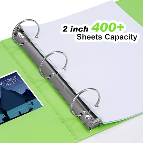 Image of COMIX Sturdy Standard 2 Inch 3 Ring Binder with Clear View Cover | 2 inchRound Ring,PVC-Free,Holds 400 Letter Sheets,Morandi Multicolor for Students & Office,6 Pack (Light Green)