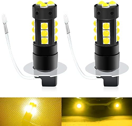 H3 LED Fog Light Bulb 3000K Amber Yellow H3 LED Bulbs 3000 Lumens 25W 3030 SMD H3 Yellow LED Bulbs for Car Auto Vehicle 2 PCS